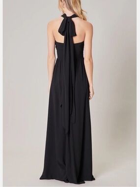Banana Republic Bettina Satin Halter Maxi Dress Black Sleeveless Evening-M